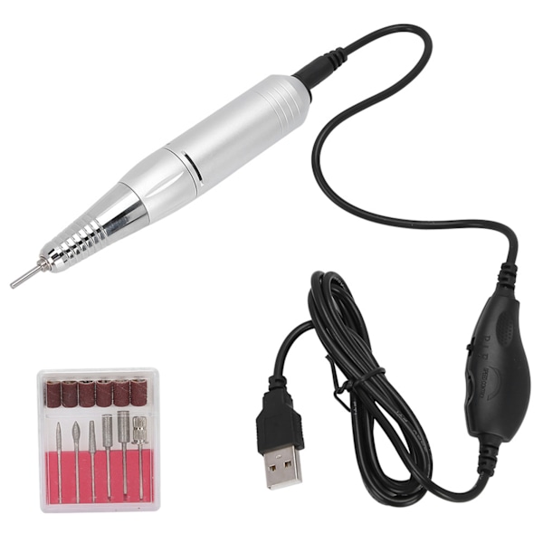 Elektrisk Nagelborr USB Uppladdningsbar Portabel Manikyr Pedikyr Maskin Silver