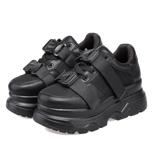 Sneakers för kvinnor och män, Casual Slip On Platform Lätt vulkaniserad sko BLACK 36