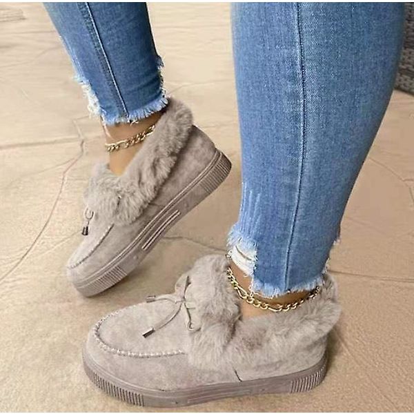 Vinter Kvinnor Päls Mode Bowknot Fluffiga Slip-on Snow Boots GREY 41
