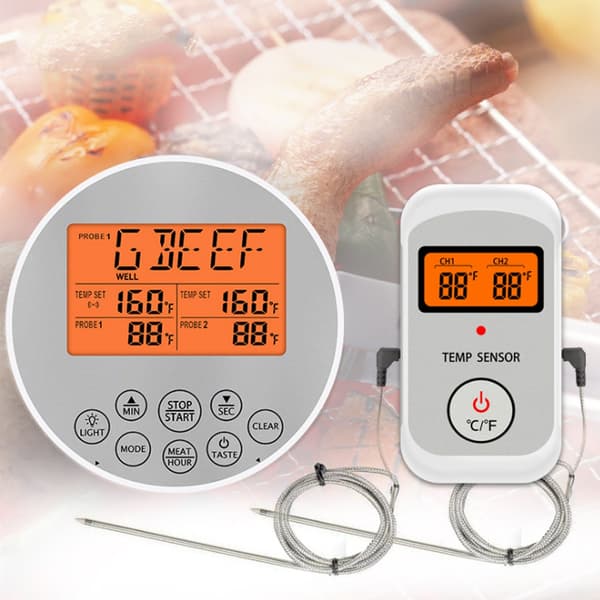 LCD Digital Display BBQ Grill Kötttermometer Kök Matlagningstermometer med Två Prober