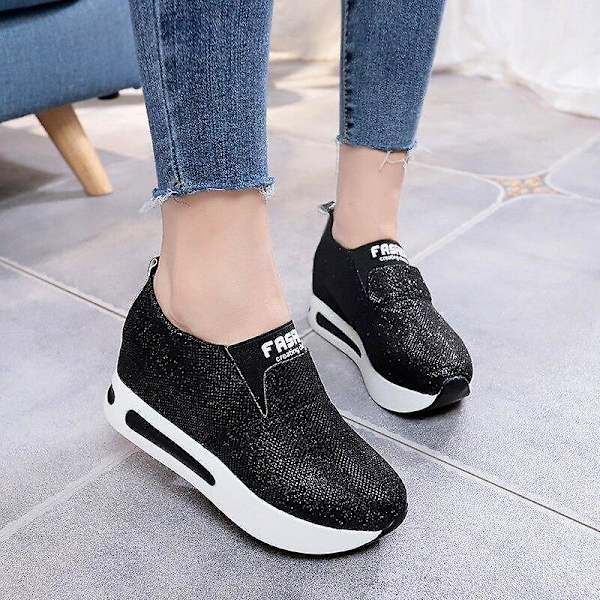 Slip-on ankelstövlar med platt tjock botten för damer BLACK 4