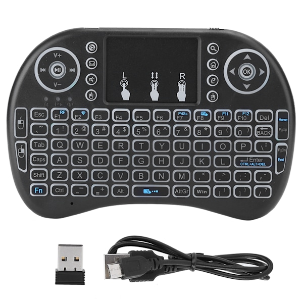 Mini RGB Sju Färger Bakgrundsbelysning Flygmus 2.4G Liten Trådlös Tangentbord med Pekskärm