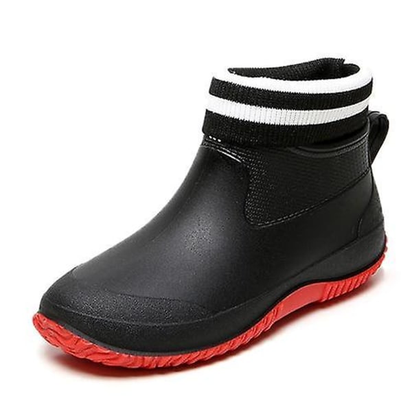 Dam Gummi Anti-sladd Ankel Lättvikts Slip-on Boots / Shoes Set-2 Black Red Cotton 8.5