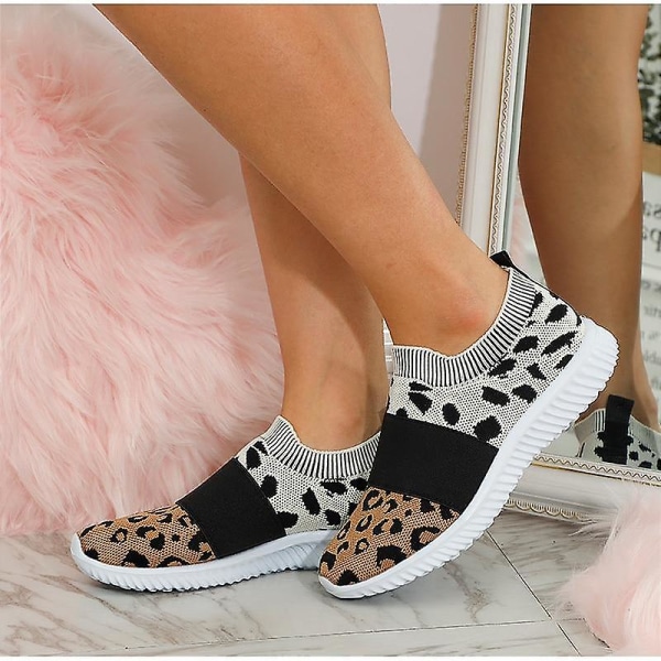 Dam Flats Leopard Mesh Vulkaniserade Sko Slip-on Sneakers pink leopard 5