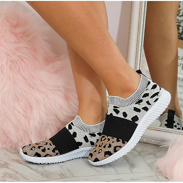 Dam Flats Leopard Mesh Vulkaniserade Sko Slip-on Sneakers pink leopard 6.5