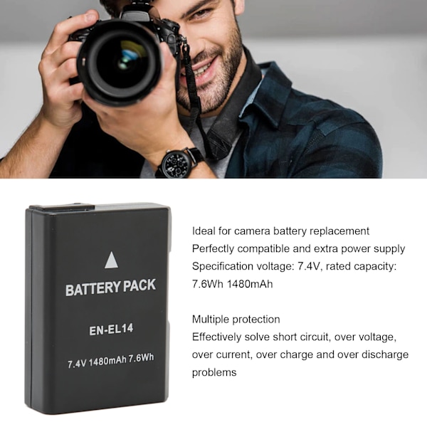 EN EL14 Litiumjonbatteri 1480mAh Kamerabatteri Ersättning för Nikon D5300 D3200 D5200 D3400 D5600 D3500 D3300 D3100