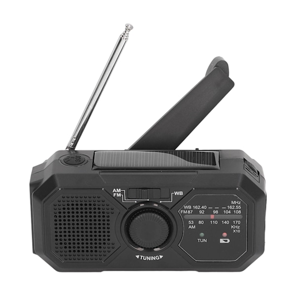 Solcellsdriven vevradio NOAA Bärbar Multifunktionell Vevradio för Nödväder utomhus