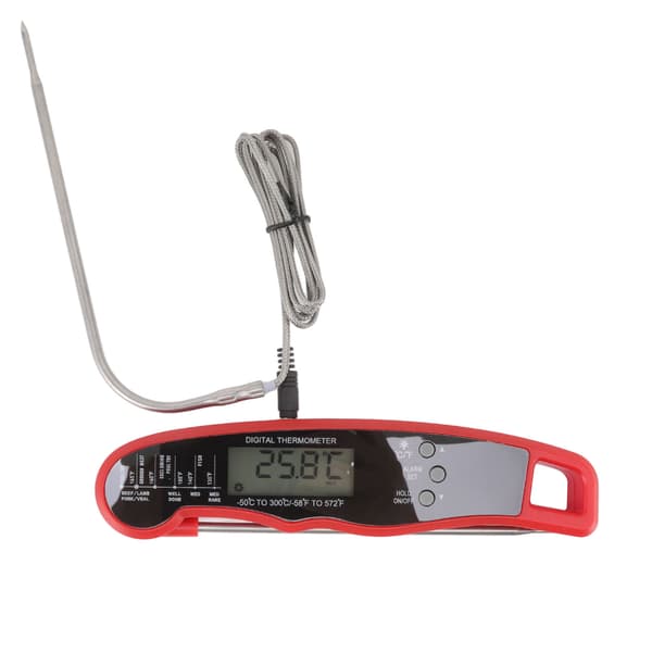 Kötttermometer Multi Nål Multi Funktion Vattentät Direktavläsning Mat Kötttermometer för Kök Utomhus Grillning BBQ Röd