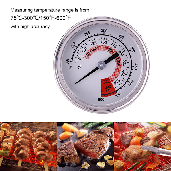 Rostfritt Stål 75℃-300℃ BBQ Grill Rök Termometer Temperaturmätare Testare Monitor