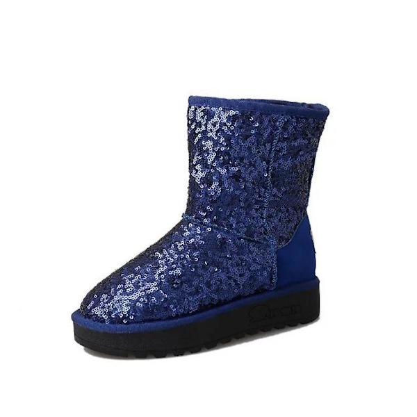 Vintervarma, paljetter Mode rund tå bekväma snöstövlar 5 / Middle blue