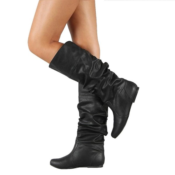 Kvinnor Läder Mid Calf Boots BLACK 10.5