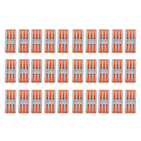 30 st Spak Kopplingsplint 3-polig Kompakt Kopplingsplint för Kabeldiameter 0,08~4mm2