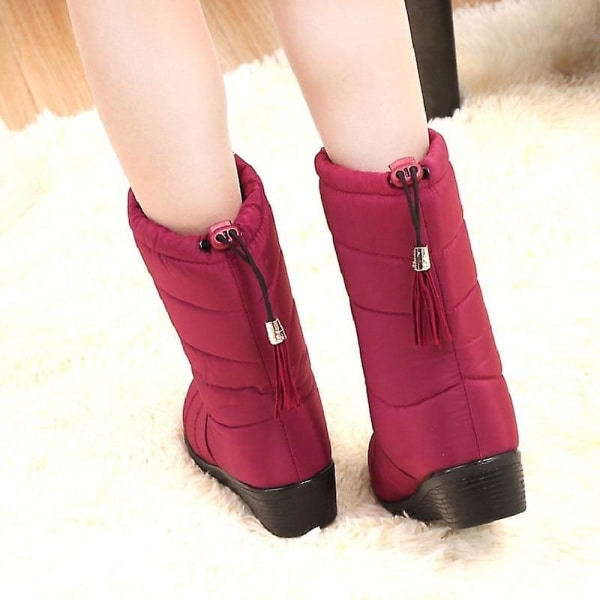 Kvinna varma päls plattform boots, snö boots Red 43