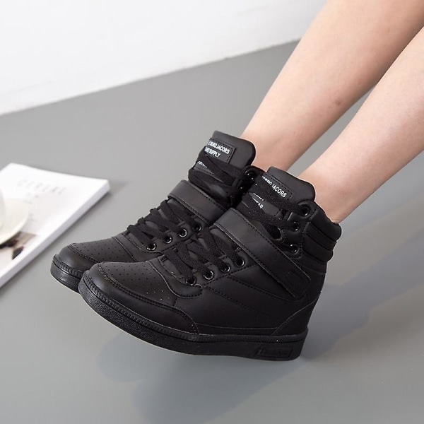 Dam Spring Wedge Sport Casual Vulkaniserad Sko Fashionabla Sneaker Black Plus cotton 35