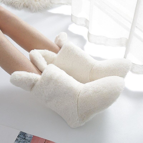 Fuzzy ankelstövlett för damer med kaninöra White 6.5