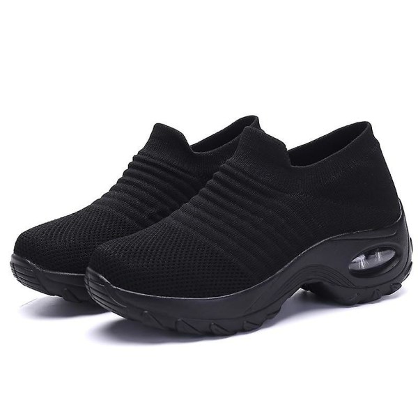Fjäder- Flat Slip-on Plattform, Mesh Sock Sneakers, Skor ( Set 1) Black-A 39
