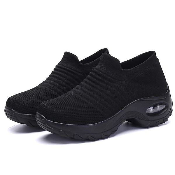 Vår - Platt Slip-on Plattform, Mesh Sock Sneakers, Skor (Set 1) Black-A 35