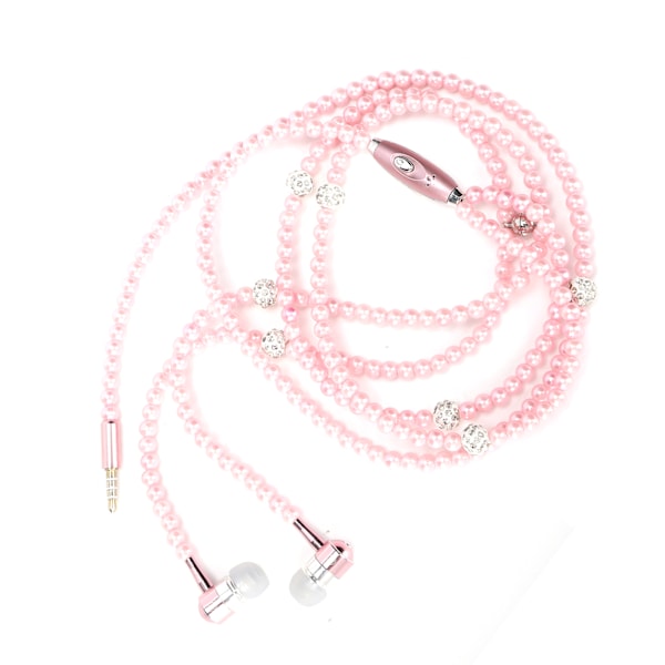 Hörlurar av öronproppstyp med simulerat pärlcollier, mikrofon, stereohörlurar, rosa