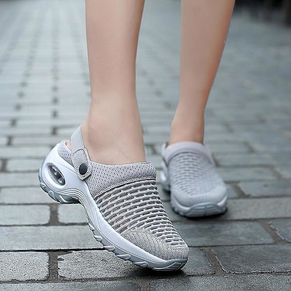Damer Casual Öka kudde sandaler, andas Mesh Walking Tofflor gray 9