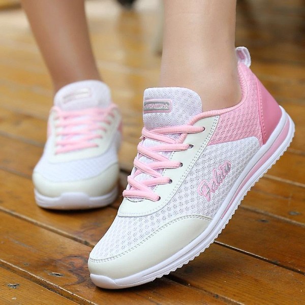 Kvinna vår / sommar sneakers, andas casual 958 White Pink 38