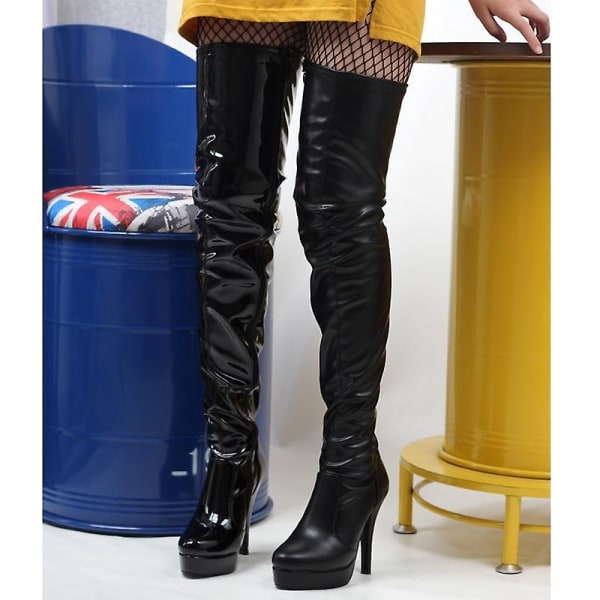 Unisex Pole Dancing, Rund Toe, Over The Knee Thigh Boots Black matt 11