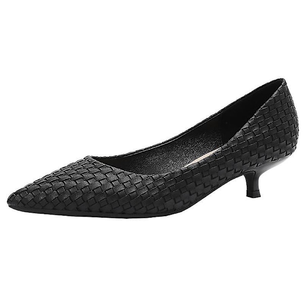Vävda Plisserade Eleganta Högklackade Skor i Läder black 5