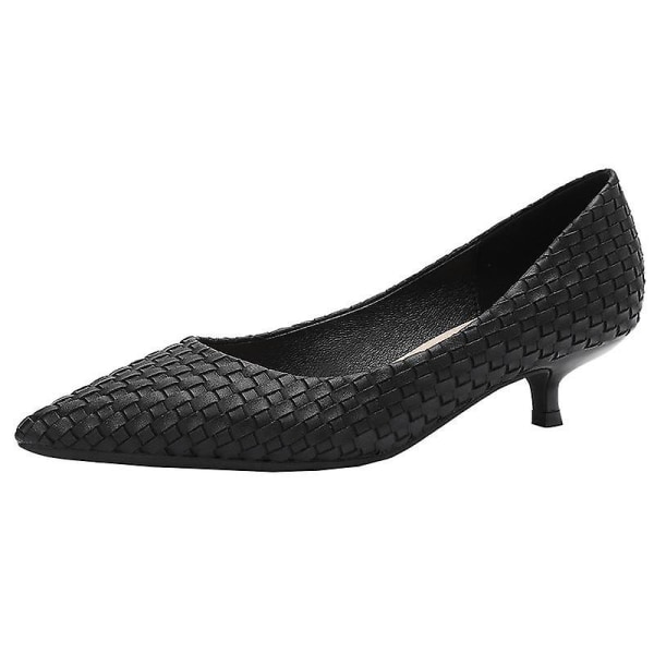 Vävda Plisserade Eleganta Högklackade Skor i Läder black 9
