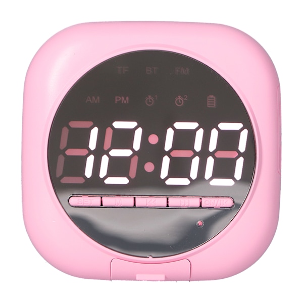 P12 Bluetooth Klockradio Högtalare Trådlös LED Spegel Portabel Dubbel Väckarklocka Bass Högtalare Rosa