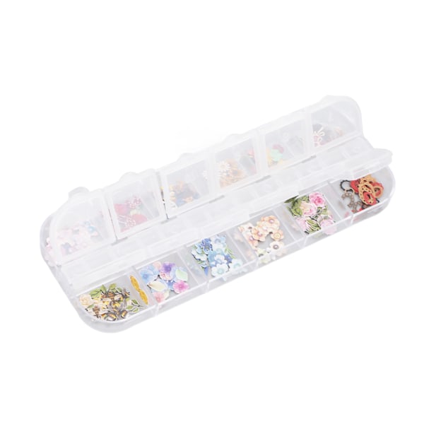12 Fack Blandade Nagelstickers Delikata Dekorativa 3D-skivor Färgglada Blommor Konst DIY Långvariga
