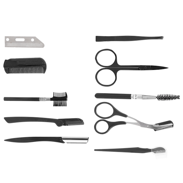 10 st Ögonbryns Grooming Kit Sax Kam Pincett Rakhyvel Set