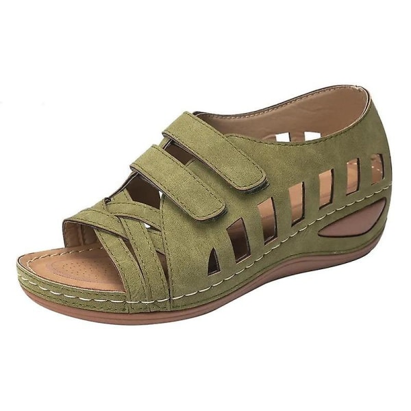Sommar kvinnor sandaler, ihåliga kilar Spänne Plattform Casual Skor Green 42