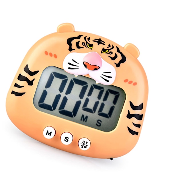 Djurtimer Student Magnetisk Digital 100 Minuters Nedräkningstimer Med Batteri för Kök Orange Tiger