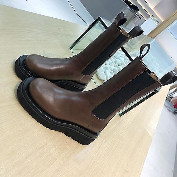 Chelsea-stövlar i äkta läder för vinter Brown Sewing 36