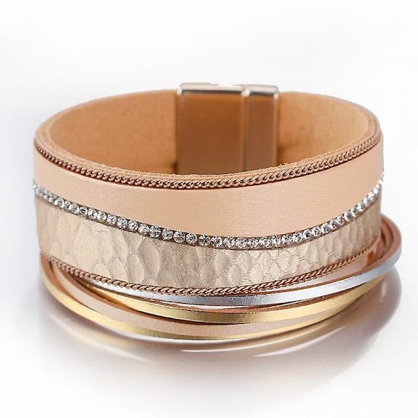 Kvinnor Läderarmband, Crystal Bohemian Wrap Multilayer Wide Armband Silver