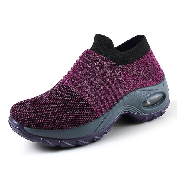 Fjäder- Flat Slip-on Plattform, Mesh Sock Sneakers, Skor ( Set 1) Purple 37