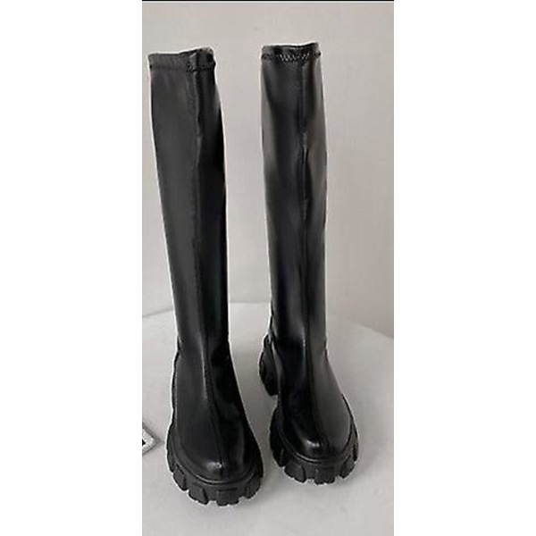 Vinter Knähöga kängor för kvinnor Black High Velvet 6