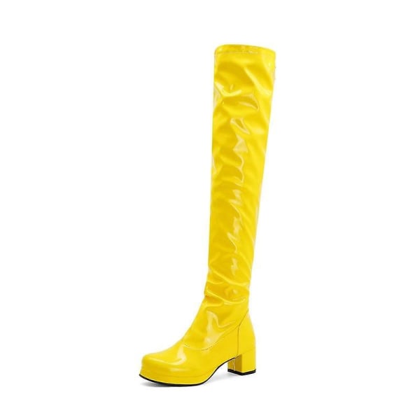 Patent Pu Läder Kvinnor Over The Knee Boots Yellow 5