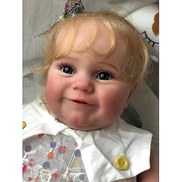 60 cm enorm baby Reborn docka Maddie Girl med blond långt lockigt hår 3d hud Flera lager målning med synliga ådror
