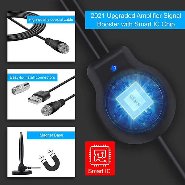 120 Mile Hög Definition Digital Inomhus TV-antenn Smart Signal Förstärkare TV-antenn