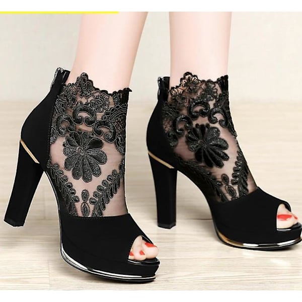 Sommar Mesh Peep Toe sandaler Black 35
