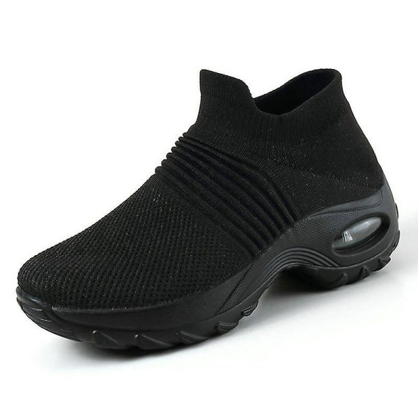 Casual- Chunky Knitted Platform, Walking Sneakers Set-b black 35