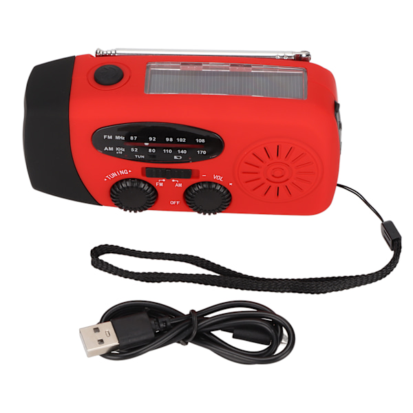 Nödradio Bärbar 3 Laddningsmetoder Handvev Teleskopantenn 3 Pärlor LED-ficklampa Väderradio Röd Europeisk Stil