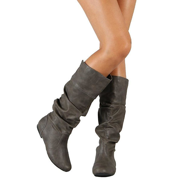 Kvinnor Läder Mid Calf Boots Dark Grey 9.5