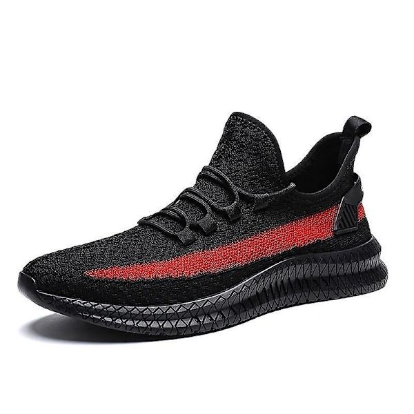 Nya män Casual Lac-up Lättvikts bekväma ventilerande sneakers Black red 41