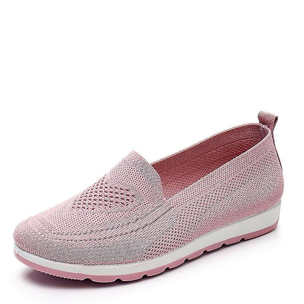 Kvinnor stickar andningsbara Loafers Platt balett, lätt sneaker pink2 4