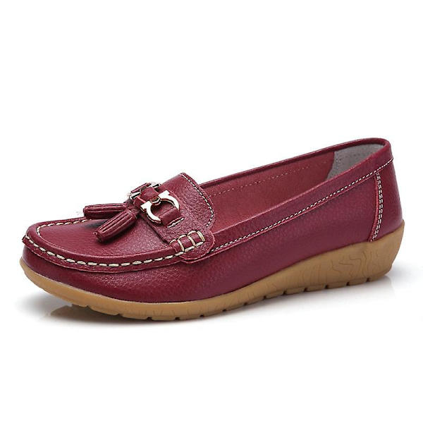 Dam Ballerinaskor Äkta Läder Loafers Slip-on Wine Red 10.5