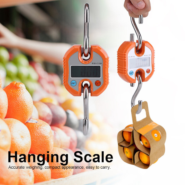 WeiHeng Portabel Kran LCD Digital Elektronisk Krok Hängande Våg Loop Vägning Balans Orange