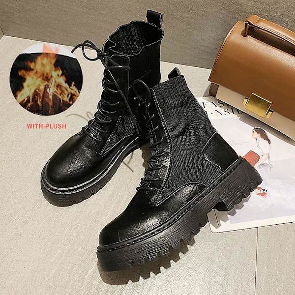 Kvinnor Army Combat Ankel Snörstövlar 4830 black with fur 9
