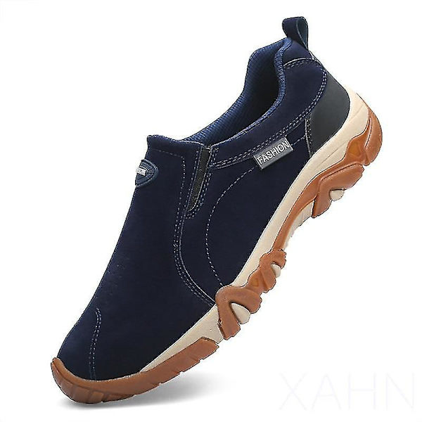 Herr Läder Andningsbara Skor, Halkfria Utomhussneakers Blue 42
