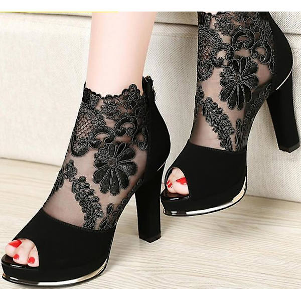 Sommar Mesh Peep Toe sandaler Black 40